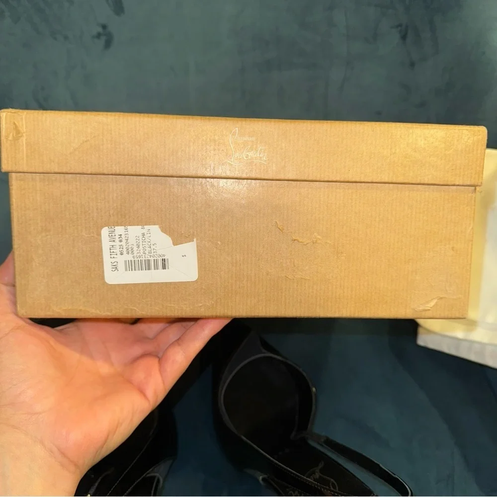 New Size 37.5 Christian Louboutin Posticha 80 leather and PVC slingback pumps